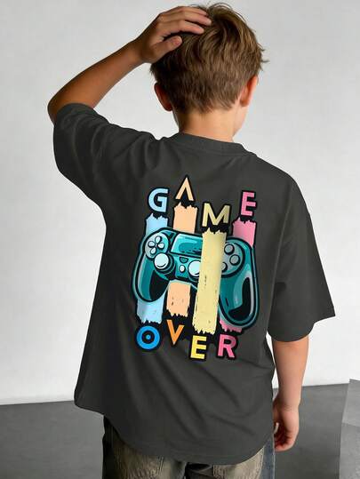 Camiseta de manga corta con cuello redondo y estampado casual para niños preadolescentes y estudiantes, top de verano