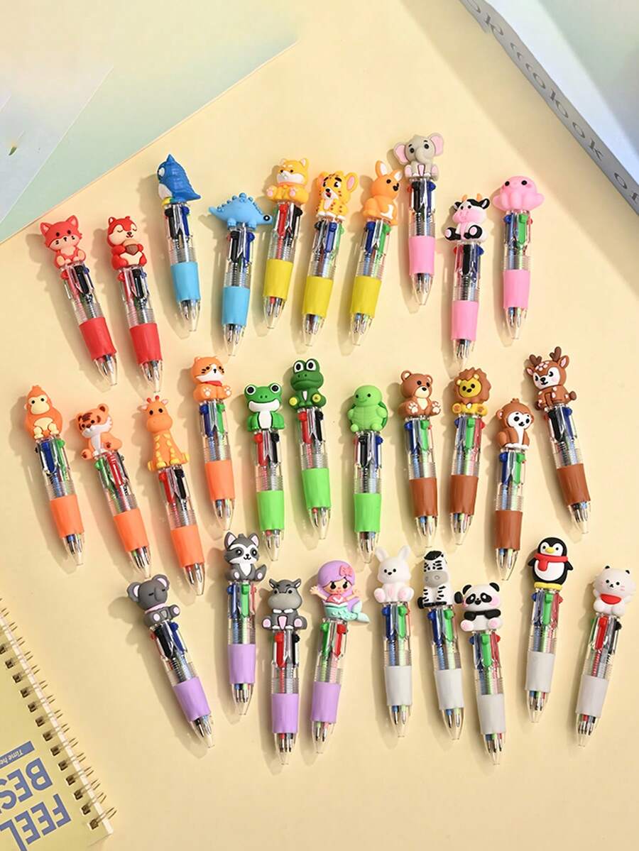 Set de 10 bolígrafos de tinta de 4 colores con patrones de animales transparentes, adecuados para baby shower, regalos de cumpleaños, útiles escolares y de oficina, bolígrafos de animales de 4 colores sólidos favoritos de los niños para diarios, cuadernos, escuela, aula, oficina o uso doméstico, regalo de vuelta al colegio - Multicolor - Ver 1