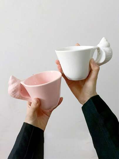 1pc Unique Design Seashell Ceramic Coffee Cup, Vintage Embossed Office Home Afternoon Tea Cup, Suitable For Coffee, Milk, Water, Distinctive Back To School Gift
