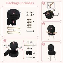 Dressing Table Chair With Storage, Flannel Vanity Stool With Foldable Backrest & Cushion, Modern Makeup Chair For Bedroom With Metal Legs, Black - Black - View 4