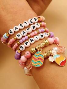 22/34pcs Cute Easter Theme Multilayer Polymer Clay Charm Bracelets Set | With Easter Egg & Bunny Charms, Perfect For Women Men Daily & Party Wear Festive Celebrations All-Season - Mix Color - View 4