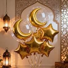 Bộ 10 bóng bay hình trăng sao vàng, bóng bay bong bóng trong suốt, trang trí lễ Eid, tiệc Eid, sự kiện cộng đồng Eid. - Vàng - Xem 6