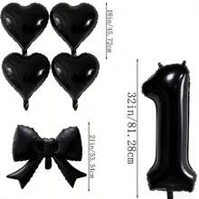 6 pièces Ensemble de ballons noirs en forme de numéros et de cœurs, comprenant des ballons de 0 à 9 avec décoration de nœud et ballons en forme de cœur assortis - Convient pour la décoration de fête d'anniversaire, mariage, anniversaire, Saint-Valentin - Fournitures de fête noires convenant pour un baptême, une fête d'anniversaire 1er/2e/3e/4e/5e/6e, ballons numérotés - Noir - Voir 4