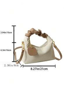 时尚迷你简约全套褶皱编织PU拉链手提包，迷你便携单肩包，适合女性，购物、约会、聚会、送礼皆宜。 - 白色 - 查看 3