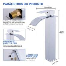 Torneira Cascata Monocomando Banheiro Cromada Prata Em Aço Inoxidável 304 – Design Moderno Água Quente E Fria Corpo Alto Para  De Apoio Winda - prata - Visão 2