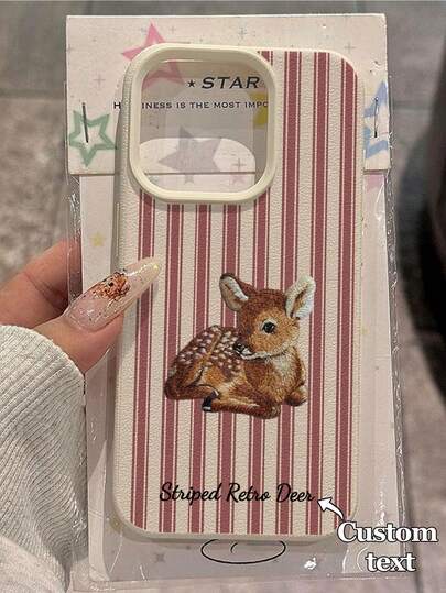 1pc Customizable Vintage Striped Deer Embroidery Design Phone Case, Compatible With IPhone 17 Pro Max/17 Air/16E/16 Pro Max/15/14 Plus/13/12/11, S24/20 Ultra/A52S/A31 A21S/A13/A05S, Redmi Note 13 Pro Plus/Note 10/Note 12C/Note 13C, Made Of TPU Material, Fashionable And Retro Anti-Drop, Suitable For Gifts And Various Occasions