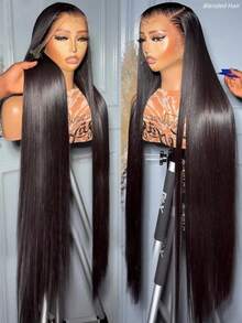 13x4 Full Lace Frontal Real HD Lace Wig 0.10mm Ultra-Thin Invisible HD Lace Front Wigs Human Blended Hair Pre Plucked Bleached Knots 200% Density 5x5 Put On And Go Glueless Lace Straight Human Blended Hair Wigs For Women 34 Inch - Natural & Black - View 4