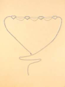 New European & American Style Valentine's Day Full-Rhinestone Heart Waist Chain, Stylish Sexy Beach Rhinestone Body Chain For Women | Body Chain - Silver - View 2