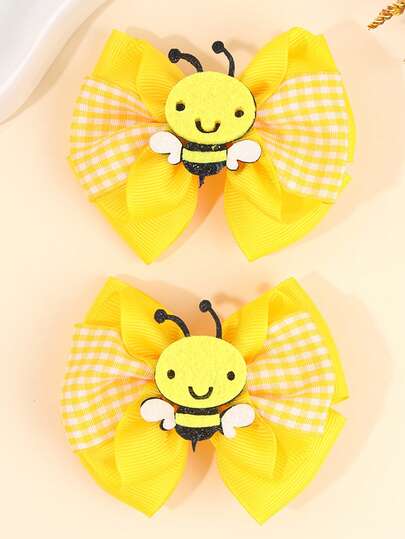 2 piezas Accesorios decorativos de abeja de dibujos animados amarillos, Horquillas con lazo de decoración de abeja de tela, Accesorios de pelo lindos para regalos de fiesta de niñas