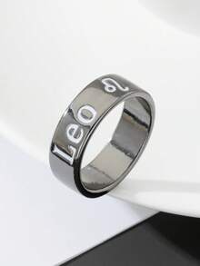 1件套极简主义金属镀黑十二星座刻字男士戒指套装，适合男士街头服饰 - 槍黑色 - 查看 2