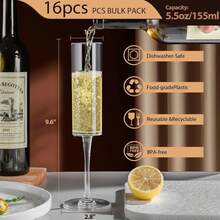 12/6/1pc Set Glass Champagne Flutes, 6oz Unbreakable Reusable Champagne Glasses, Stem Champagne Flutes Suitable For Wedding, Party, Bar - Transparent - View 3