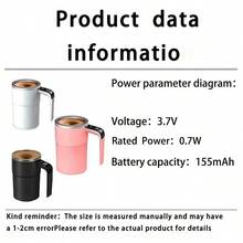 Taza con agitador magnético automático alimentado por batería de 155mAh con pantalla de temperatura, adecuado para polvo de proteínas, leche, chocolate, moca, café - Multicolor - Ver 12