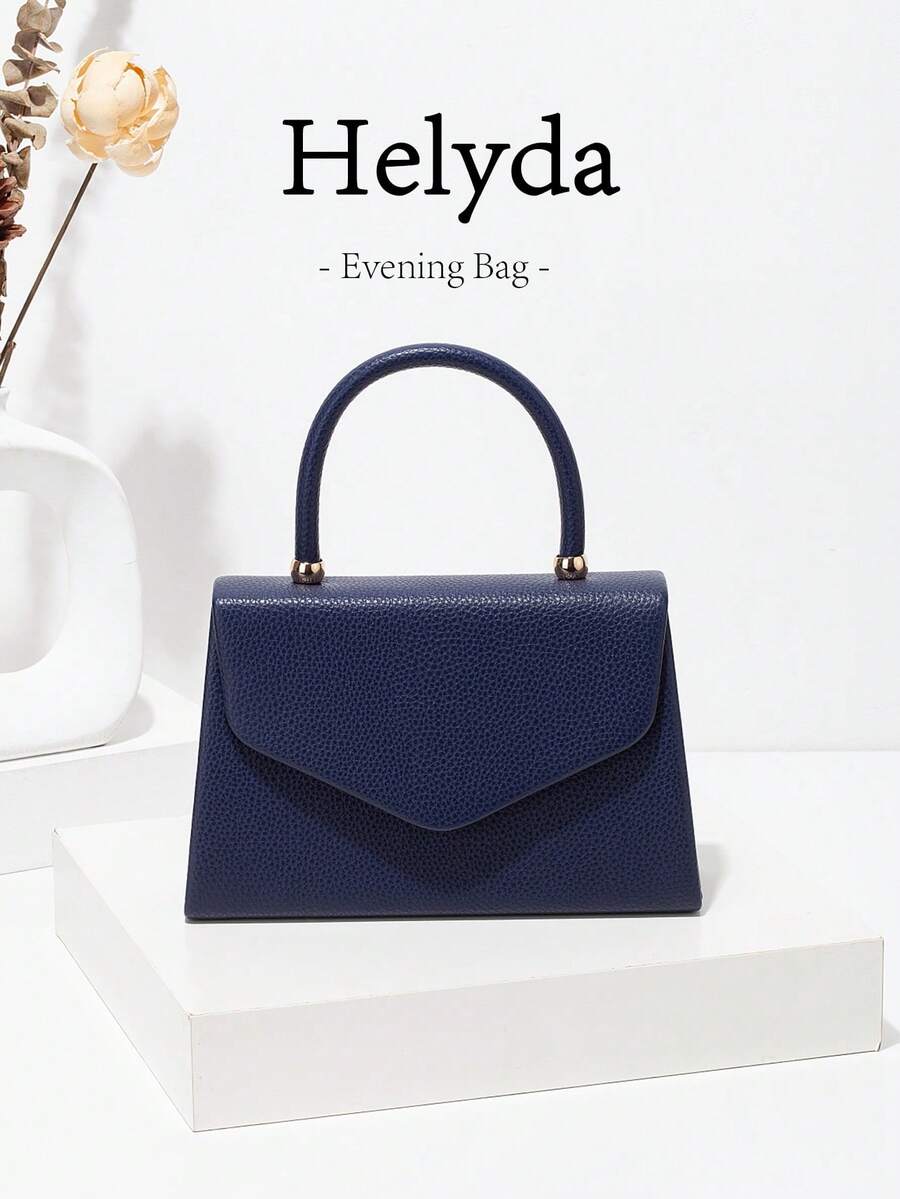 Helyda 1pc Navy Blue Fashionable Solid Color PU Handbag With Flap, Charming & Elegant Ladies Business Bag, Suitable For Women's Daily Use, Clutch/Handbag/Shoulder Bag/Crossbody Bag, Applicable For Wedding/Party/Prom/Banquet