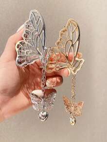 1 chiếc kẹp tóc hình bướm tua rua bằng kim loại, mặt dây chuyền hình trái tim, kẹp tóc hình bướm rỗng bằng kim loại, phụ kiện tóc thời trang cỡ lớn dành cho nữ. - Nhiều màu - Xem 2