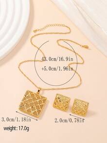 Set de 2 piezas de collar con colgante y aretes de patrón de rombos hueco chapado en oro cobrizo de estilo de Oriente Medio para Ramadán, mejor regalo para familiares y amigos - Amarillo Oro - Ver 4