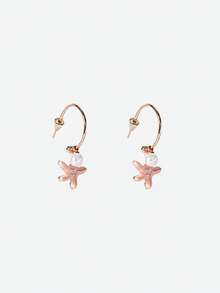 Opalesca 1 par de nuevos pendientes estilo bohemio con gota en forma de C con perla, concha y colgante de estrella de mar para mujeres, joyería de verano para playa - Multicolor - Ver 5