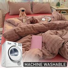 2/3件套红色复古格子水洗棉被套套装，简约时尚床上用品套装，四季皆宜，适合宿舍、客房，柔软透气，可机洗（1个被套+1/2个枕套，不含填充物） - 紅色 - 查看 5