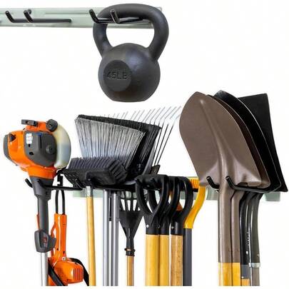 Wall-Mounted Rack With 4 Garage Hooks – Heavy-Duty Steel Holder Garage & Garden Storage For Shed, Workshop, Or Home Organization – For Rakes, Shovels, Tools & More – 1 Pack, Cactus