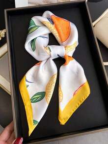 1pc French Citrus Lemon Print Lightweight Scarf, Women's Silk-Like Square Headscarf Shawl Beach, Street, Daily, Vacation, Decorative Ribbon - FG158-1 黃色 - 查看 8