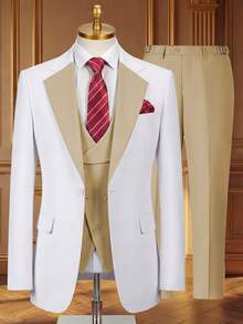 3pcs Men's Slim Fit Suit Set, Men's Wedding Party Formal Business Suit - Champagne - View 7