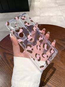 1 pieza Funda de teléfono con amortiguación de aire, transparente y con estampado de leopardo rosa, diseño de corazón y letra, a prueba de golpes, adecuada como regalo festivo, compatible con Samsung S25, S24, S23, S22, A05 y otros modelos - Multicolor - Ver 6