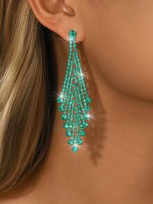 1对女士水晶吊坠耳环，闪亮水晶长流苏耳环，摇摆耳环套装，适合婚礼、舞会、新年派对 - MS435 - 查看 8