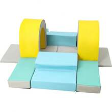 Bloques de escalada de espuma suave de 10 piezas para niños pequeños, juego interior para el bebé rastreando y escalando, gimnasio de actividad de cuero PU para niños de edades 1-3 - Amarillo - Ver 1