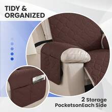 YSTYLE 1-Seater Reclining Relaxing Armchair Cover, 100% Waterproof Armchair Cover, Elasticated Armchair Cover, Reclining Sofa Cover - Coffee Brown - View 3