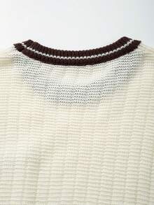 LOOKUN 新款春夏宽松 Polo 领短袖针织衫，藏蓝色，休闲简约纹理日常百搭上衣 - 杏色 - 查看 9