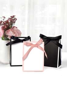 10pcs/5pcs/1pc Hepburn Style Minimalist High-End Bow Tie Ins Gift Boxes, Wedding Favor Packaging Bags, White/Black/Pink Tie Scarf Mini Gift Boxes, Jewelry Gift Boxes, Suitable For Birthday Party, Wedding Season, Father's Day, Back To School, Teacher's Day, Daily And Holiday Parties - Hepburn Style Gift Box - View 4