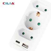 2pcs 5-In-1 EU Wall Socket Adapter With USB-C & USB-A Ports, 3 AC Outlets (1 Schuko + 2 Euro) Splitter, 16A 3500W Max, Multi Plug Extender For Home & Travel, White - EU F Type Plug(220-240V) - View 2