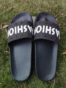 1 Pair Men's Letter Print EVA (Ethylene-Vinyl Acetate Copolymer) Outdoor Slippers, Non-Slip Wear-Resistant Sole, Beach & Holiday, Spring/Summer - Black - View 3