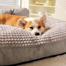 Gray Luxury Plush Calming Dog & Cat Bed - Sofa Style With Raised Bolster, Soft Cushion, Non-Slip Bottom, Fits Small/Medium/Large Pets Up To 45kg/99lbs, Multiple Sizes - Gray - 查看 7