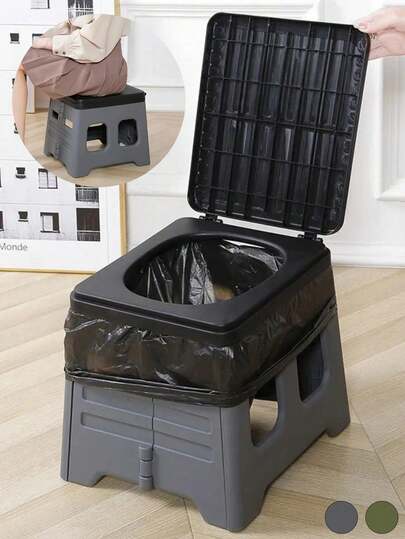 便携式折叠露营马桶 - 重型可折叠封闭式马桶，带盖和内置污物收集盒，采用防臭耐用的PP/ABS材质，紧凑折叠设计，带提手；舒适的高座设计，易于清洁，可装袋，多功能用途，可用作马桶/垃圾桶/呕吐桶；是露营、徒步旅行的理想旅行和房车马桶。