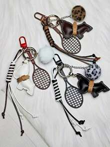 Tennis Themed Tennis Racket Keychain Charm French Fighting Dog Bag Pendant Charm Bag Accessories Charm Bag Decoration Charm, Suitable For Women And Men - Tennis Charm, Racket Shape Accessories, With White And Brown Beads - A Sports Gift For Tennis Players, Coaches, And Fans - Nhiều màu - Xem 3