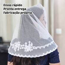 CCB Christian Congregation Double Floral Lace Veil With Round Pointed Applique For Adults (Livia) - 白色 - 查看 4