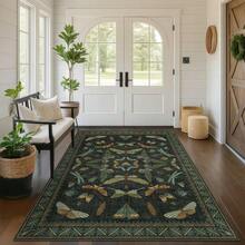 1PC Butterfly Dragonfly Leaf Pattern Design Christmas Rug 5x7 Washable Area Rugs For Living Room Bedroom, Velvet Material Low-Pile Carpet Suitable For Indoor Outdoor High Traffic Areas,  Exquisite Floral Pattern , Home Decor Gift, Holiday Print Mat - 1PC - Xem 6