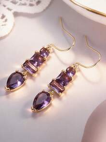 1对女士浪漫方形立方氧化锆吊坠耳环，适合婚礼、订婚、周年纪念派对、情人节礼物 - 1# - 查看 2