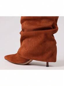 Women's Slouchy Fold Over Knee High Boots Pointed Toe Stiletto High Heel Ruched Boots Fashionable Pleated Autumn&Winter Party Dating Holiday Dress Boots - 棕色絨面革 - 查看 6