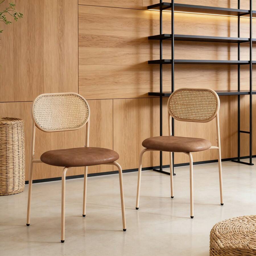 Dining Chairs - Brown + PU - View 1