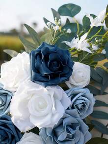 2pcs Artificial Light Blue And Navy Blue Floral Wreath Decoration, Suitable For Hanging On Ceremony Arch And Reception Backdrop. Artificial Light Blue Flowers And Welcome Sign Decor, Suitable For Wedding Ceremony And Reception. Artificial Wedding Arch Flowers, Corner Floral Decor, Wedding Welcome Sign Floral Decor, Ceremony Backdrop Center Decor - Royal Blue - View 3