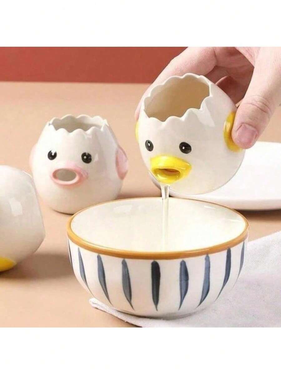 Separador de yema de huevo de cerámica con diseño de pollo adorable, filtros creativos para líquido de huevo, utensilios de cocina para hornear - Multicolor - Ver 1