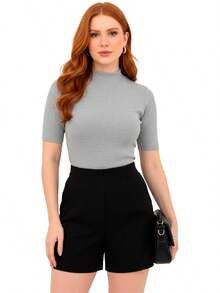 Kit 2 Women's Blouse High Neck Ribbed Premium 3/4 Sleeve Basic Elegant Comfortable Classic And Timeless Women's Fashion Ideal For Work Everyday Or Going Out Combines With Jeans Skirt Or Shorts Versatile Style Essential Piece That Enhances The Look With Comfort And Quality - 白色+混合 - 查看 5