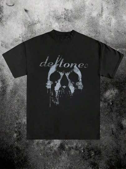 Deftone Gothic Skull Women's T-Shirt, 1 Unit Of 220 Grams, Rock Style, Casual Women's T-Shirt With Round Neck And Digital Print Design, 100% Cotton T-Shirt With Digital Print