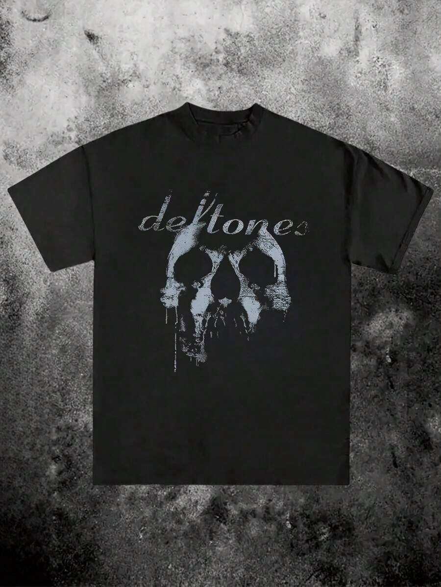 Deftone Gothic Skull Women's T-Shirt, 1 Unit Of 220 Grams, Rock Style, Casual Women's T-Shirt With Round Neck And Digital Print Design, 100% Cotton T-Shirt With Digital Print - 黑色 - 查看 1