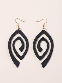 1 Pair Wooden Hollow Cut-Out Pendant Earrings, Plus Size Exaggerated Personalized Earrings - Black - View 4