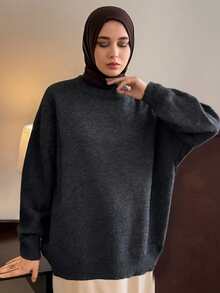 Livesso Casual Style Women's Loose Fit Gray Crew Neck Sweater, Suitable For Winter & Halloween Fall - Grey - View 5