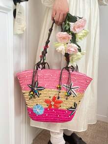 Dedoo 这款春夏时尚海洋风手提包，饰以色彩缤纷的3D立体花卉图案和串珠饰品，散发着波西米亚风情。这款充满度假气息的编织手提包容量大、实用又时尚，是旅行、休闲和海滩漫步的理想之选。 - 彩色 - 查看 8