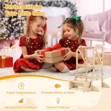 2 In 1 Toddler Tower W/Removable Safety Bar For Children 3+ Years Old Natural - Khaki - View 10