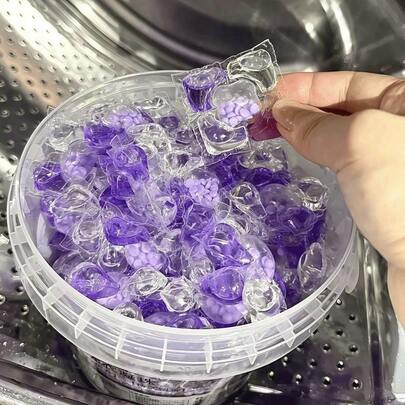 100 piezas Perlas de fragancia de lavanda de 5 en 1 para la ropa | Paquete de 30/50/100 piezas | Aditivo de fragancia fresca de larga duración | Perlas de fragancia premium para el hogar | Aroma cautivador | Adecuado para el baño, perlas de lavandería, bolas de lavandería concentradas, fragancia de larga duración, eliminación potente de manchas, desodorización antibacteriana, suavizante de telas, perlas de fragancia, detergente para la ropa, cápsulas solubles en agua, aplicable a todas las lavadoras
